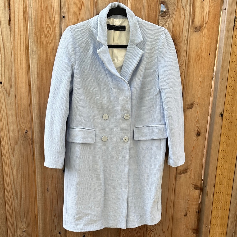 Zara Soft Blue Double-Breasted Trench Coat